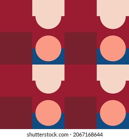 Modern vector abstract  geometric seamless pattern with circles, rectangles and squares  in retro scandinavian style. Pastel colored simple shapes graphic background. Abstract mosaic artwork.