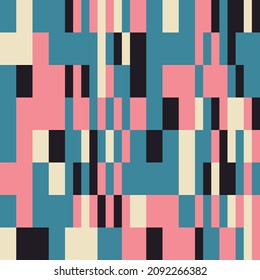 Modernes, abstraktes geometrisches, nahtloses Muster mit Rechtecken und Quadraten im Retro-Stil. Pastellfarbene, einfache Formen, grafischer Hintergrund. Abstrakte Mosaikkunst.