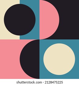 Modern vector abstract  geometric seamless pattern with circles, rectangles and squares  in retro scandinavian style. Pastel colored simple shapes graphic background. Abstract mosaic artwork.