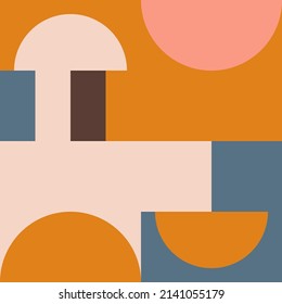 Modern vector abstract  geometric seamless pattern with circles, rectangles and squares  in retro scandinavian style. Pastel colored simple shapes graphic background. Abstract mosaic artwork.