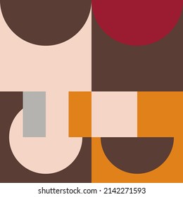 Modern vector abstract  geometric seamless pattern with circles, rectangles and squares  in retro scandinavian style. Pastel colored simple shapes graphic background. Abstract mosaic artwork.