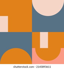 Patrón moderno vectorial abstracto geométrico sin soldadura con círculos, rectángulos y cuadrados en estilo retro escandinavo. Fondo gráfico de formas simples de color pastel. Resumen de arte en mosaico.