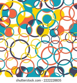 Modern vector abstract geometric seamless background with circles and semi circles in retro Scandinavian style. Pastel colored simple shapes graphic pattern. Abstraction. Print, textile, fabric.