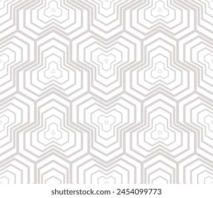 Modern vector abstract geometric seamless pattern with halftone lines, hexagons, triangles, grid. White and gray abstract minimal background. Simple linear texture. Subtle elegant repeated geo design