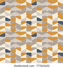 Modern vector abstract  geometric  seamless pattern with rounded squares in retro  style colors with worn out texture.