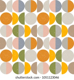 Modern vector abstract seamless geometric pattern with semi circles and circles in retro scandinavian style