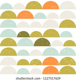 Modern vector abstract seamless geometric pattern with  semicircles in retro scandinavian style. Worn out textured shapes in fun soft pastel colors combinations. 