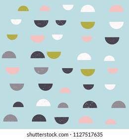 Modern vector abstract seamless geometric pattern with  semicircles in retro scandinavian style. Worn out textured shapes in fun soft pastel colors combinations. 
