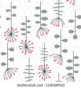 Modern vector abstract seamless geometric pattern with stylized flowers and leaves in retro scandinavian style.