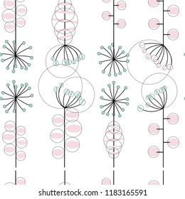 Modern vector abstract seamless geometric pattern with stylized flowers and leaves in retro scandinavian style.
