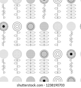 
Modern vector abstract seamless geometric pattern with stylized textured flowers and leaves in retro scandinavian style.
