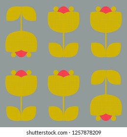 Modern vector abstract seamless geometric pattern with stylized flowers and leaves in retro scandinavian style. Pastel vintage colors shapes with worn out texture .