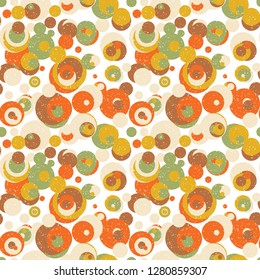 Modern vector abstract seamless geometric pattern with  circles in retro scandinavian style.Retro colored shapes with worn out texture.