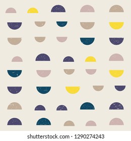 Modern vector abstract seamless geometric pattern with  semicircles in retro scandinavian style. Worn out textured shapes in fun soft pastel colors combinations. 