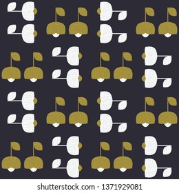 Modern vector abstract seamless geometric pattern with stylized flowers and leaves in retro scandinavian style. Pastel vintage colors shapes with worn out texture .