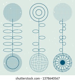 
Modern vector abstract seamless geometric pattern with stylized textured flowers and leaves in retro scandinavian style.