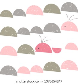 Modern vector abstract seamless geometric pattern with  semicircles in retro scandinavian style. Worn out textured shapes in fun soft pastel colors combinations. 