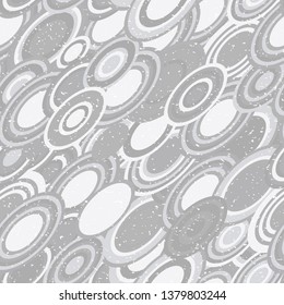 Modern vector abstract seamless geometric pattern with  circles in retro scandinavian style. Neutral gray and white colored shapes with worn out texture.
