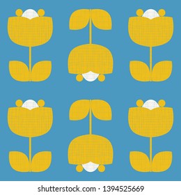 Modern vector abstract seamless geometric pattern with stylized flowers and leaves in retro scandinavian style. Pastel vintage colors shapes with worn out texture .