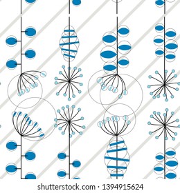 Modern vector abstract seamless geometric pattern with stylized flowers and leaves in retro scandinavian style.