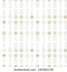 Modern vector abstract seamless geometric pattern with stylized  flowers and leaves in retro scandinavian style.