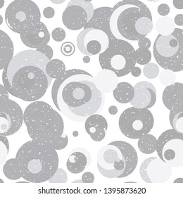 Modern vector abstract seamless geometric pattern with  circles in retro scandinavian style. Neutral gray and white colored shapes with worn out texture.