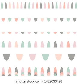 Modern vector abstract seamless geometric pattern with semicircles in retro scandinavian style. Pastel colored shapes  on white background.
