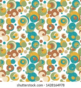 Modern vector abstract seamless geometric pattern with  circles in retro scandinavian style.Retro colored shapes with worn out texture.