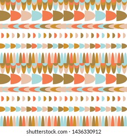Modern vector abstract seamless geometric pattern with semicircles in retro scandinavian style. Pastel colored shapes  on white background.