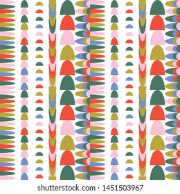 Modern vector abstract seamless geometric pattern with semicircles in retro scandinavian style. Pastel colored shapes  on white background.