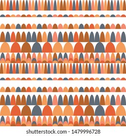 Modern vector abstract seamless geometric pattern with semicircles in retro scandinavian style. Pastel colored shapes  on white background.