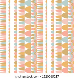 Modern vector abstract seamless geometric pattern with semicircles in retro scandinavian style. Pastel colored shapes  on white background.