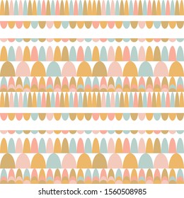 Modern vector abstract seamless geometric pattern with semicircles in retro scandinavian style. Pastel colored shapes  on white background.