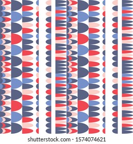 Modern vector abstract seamless geometric pattern with semicircles in retro scandinavian style. Pastel colored shapes  on white background.