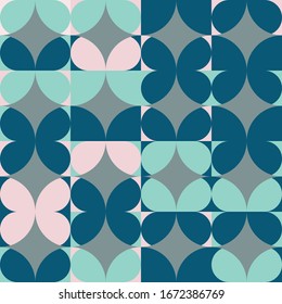 Modern vector abstract seamless geometric pattern with semicircles, circles and squares in retro scandinavian style. Background with geometric figures. 