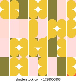 Modern vector abstract seamless geometric pattern with semicircles, circles and squares in retro scandinavian style. Illustration with geometric figures. Design background for invitation, web banner, 