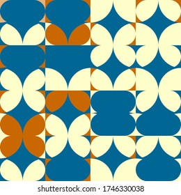 Modern vector abstract seamless geometric pattern with semicircles, circles and squares in retro scandinavian style. Illustration with geometric figures. Design background for wallpaper or textile.