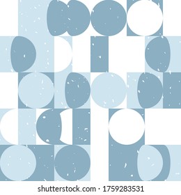 Modern vector abstract seamless geometric pattern with semicircles, squares and circles in retro scandinavian style. Pastel colors shapes with worn out texture on white background.
