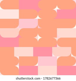 Modern vector abstract seamless geometric pattern with semicircles, circles and squares in retro scandinavian style. Illustration with geometric figures. 