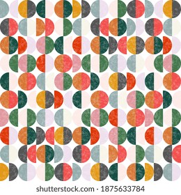 Modern vector abstract seamless geometric pattern with semicircles and circles in retro scandinavian style.