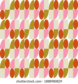 Modern vector abstract seamless geometric pattern with semicircles and circles in retro scandinavian style. Pastel colored simple shapes background.
