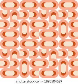Modern vector abstract seamless geometric pattern with semicircles and circles in retro scandinavian style. Pastel colored simple shapes background.

