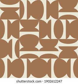 Modern vector abstract seamless geometric pattern with circle, semicircles and ovals in retro scandinavian style. Pastel colored simple shapes background.