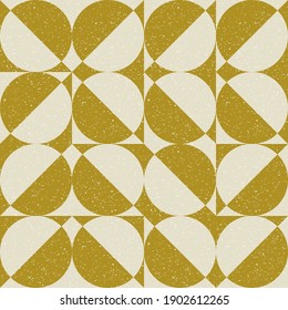 Modern vector abstract seamless geometric pattern with semicircles and circles in retro scandinavian style. Pastel colored simple shapes with separate worn out texture.

