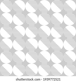 Modern vector abstract seamless geometric pattern with monochrome semicircles, circles and lines in retro scandinavian style