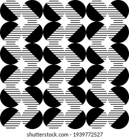 Modern vector abstract seamless geometric pattern with monochrome semicircles, circles and lines in retro scandinavian style