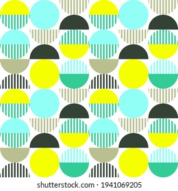 Modern vector abstract seamless geometric pattern with colored shapes, lines and other elements in retro scandinavian style