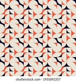 Modern vector abstract seamless geometric pattern with semicircles and circles in retro scandinavian style. Pastel colored simple shapes background.
