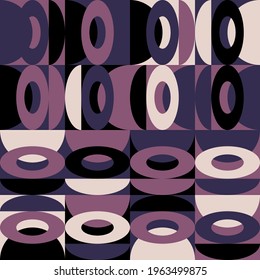 Modern vector abstract seamless geometric pattern with circle, semicircles and ovals in retro scandinavian style. Pastel colored simple shapes background.