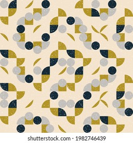Patrón geométrico abstracto vectorial moderno con semicírculos y círculos de estilo retro escandinavo. Formas simples de color pastel con textura desgastada por separado.

